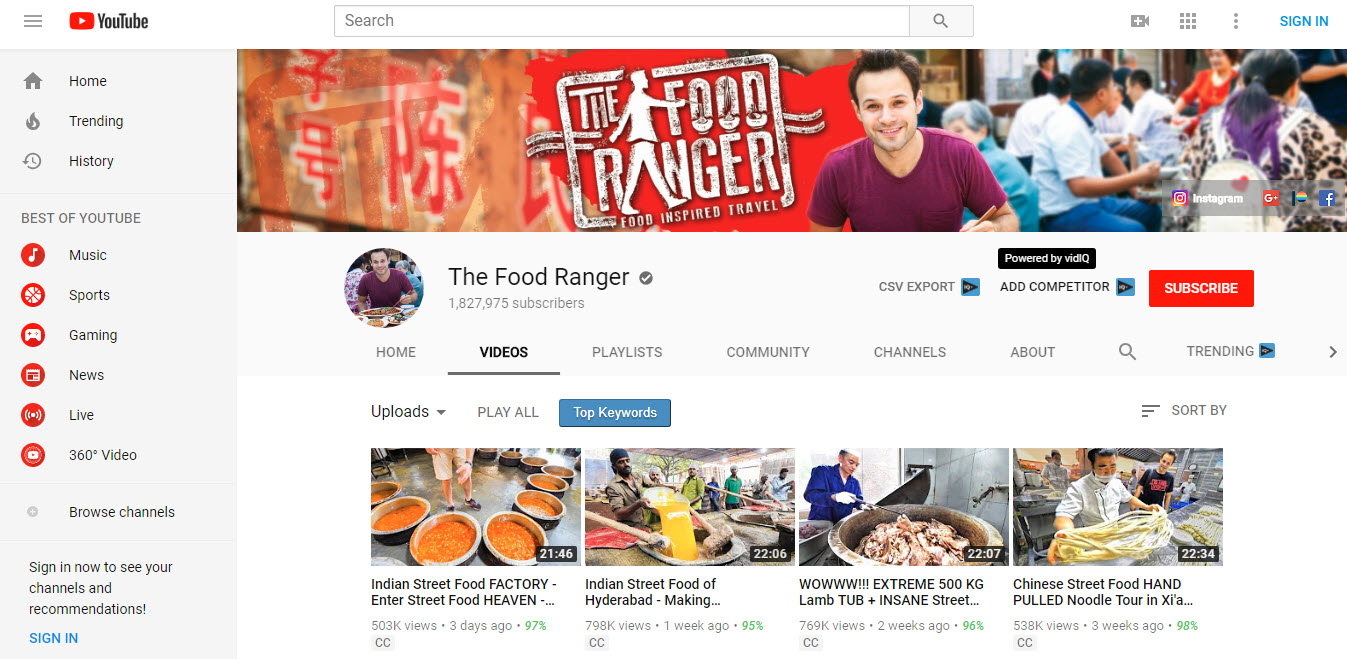 Nama Channel YouTube The Food Ranger