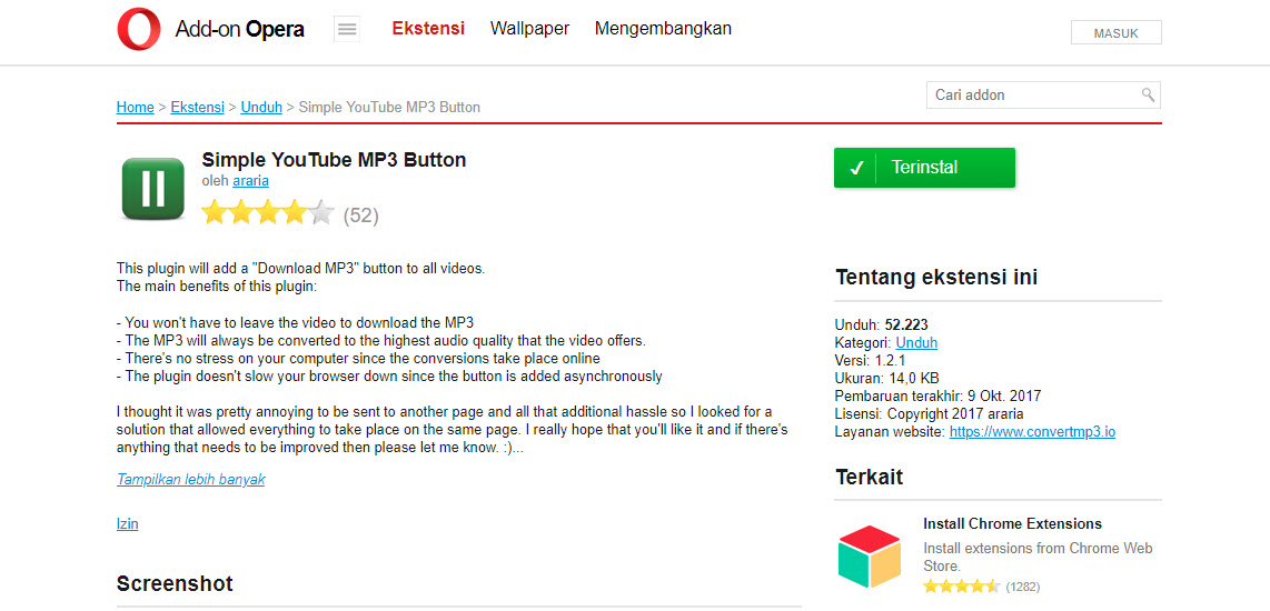 Simple YouTube MP3 Button 2 terinstall