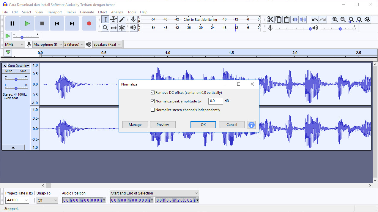 Audacity normalize 07