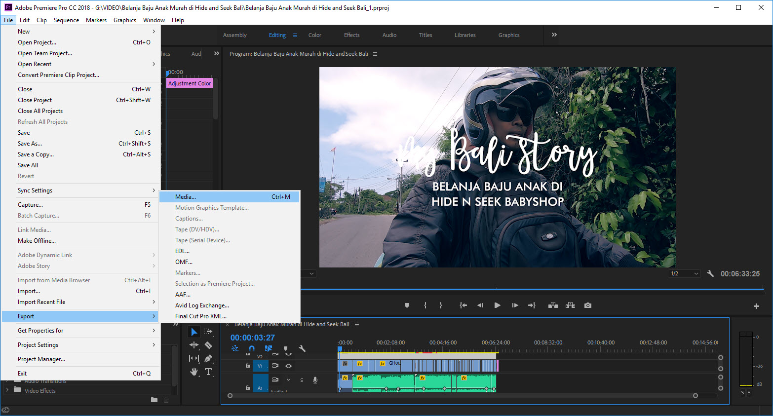 Tekan CTR + M Adobe Premiere