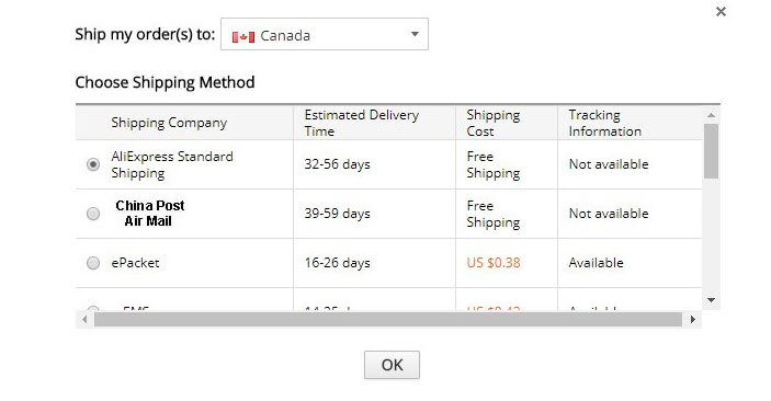 Pengiriman di Aliexpress - ship my order to canada