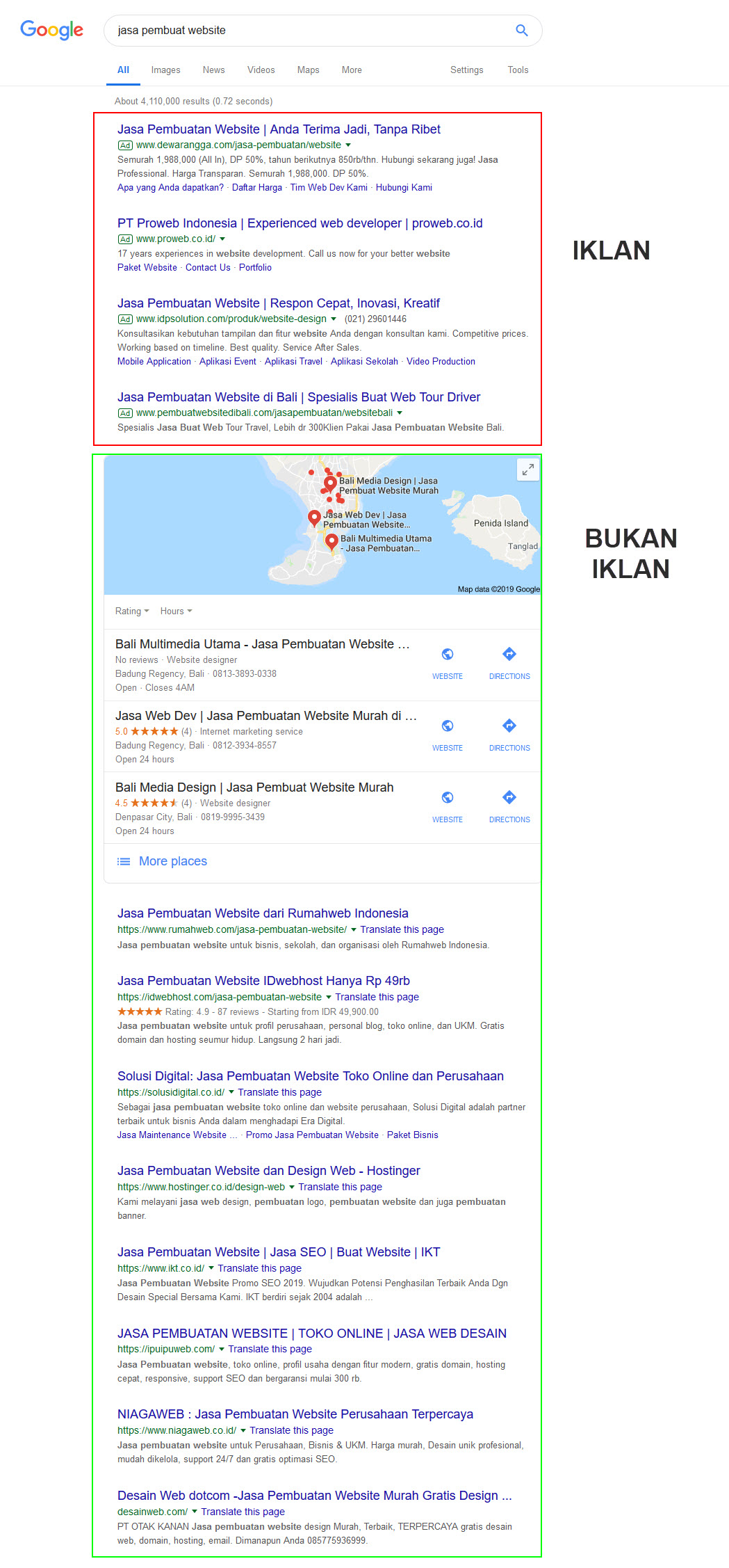 Contoh tampilan iklan teks Google Ads