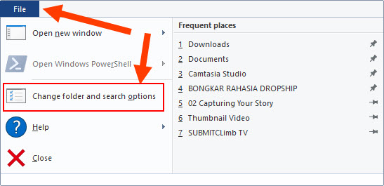 Folder and search options