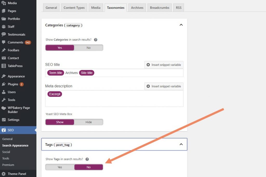 Taxonomies Yoast Tags