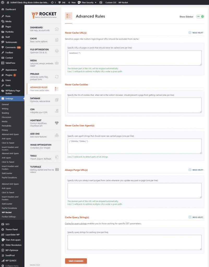 Pengaturan Advanced Caching Rules