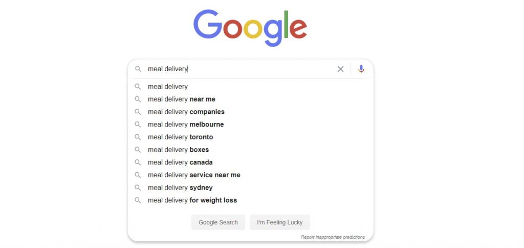 meal delivery Google Auto suggestions